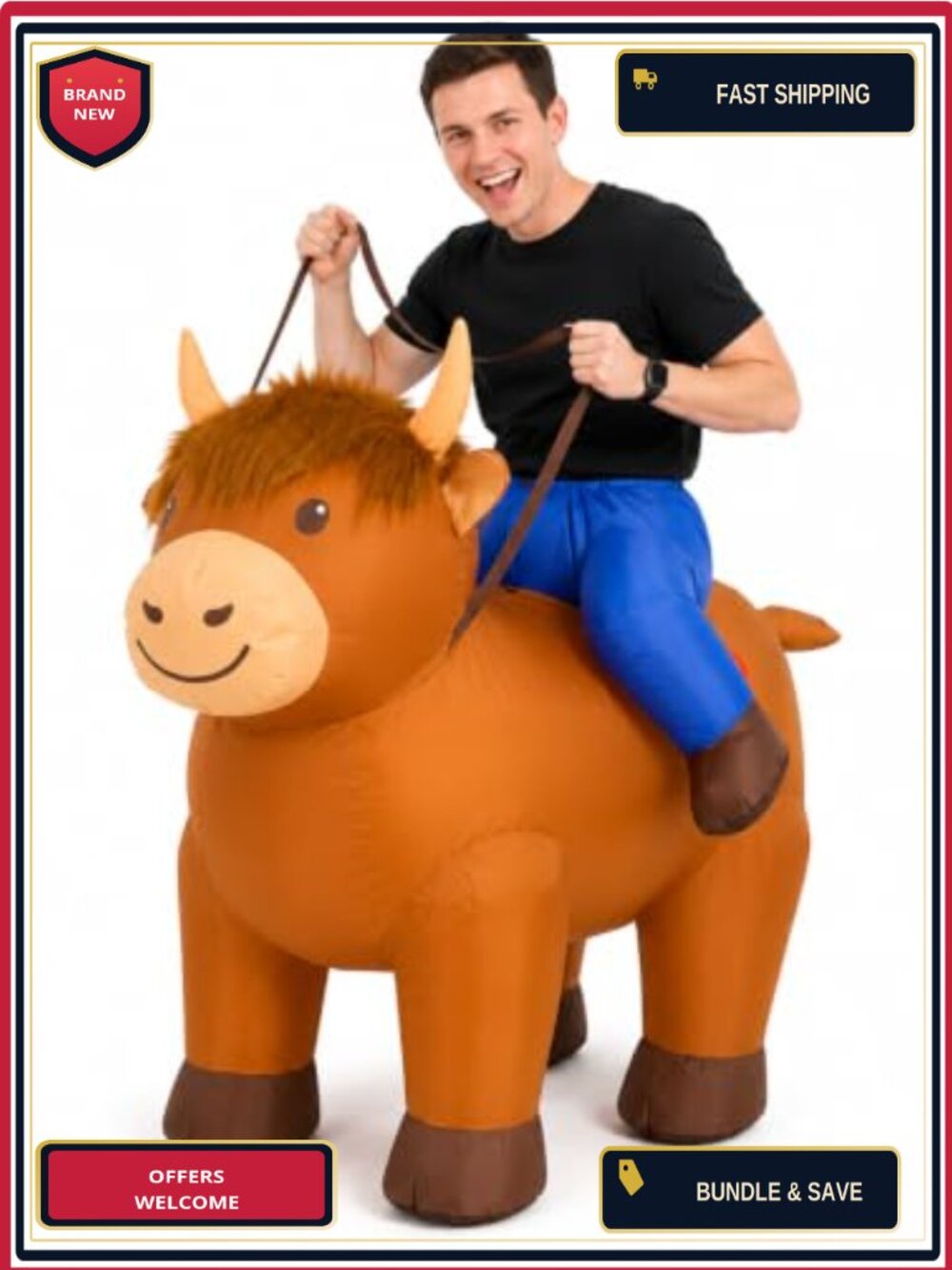 Adult Inflatable Ride-On Highland Cow Costume Cowboy Halloween Outfit